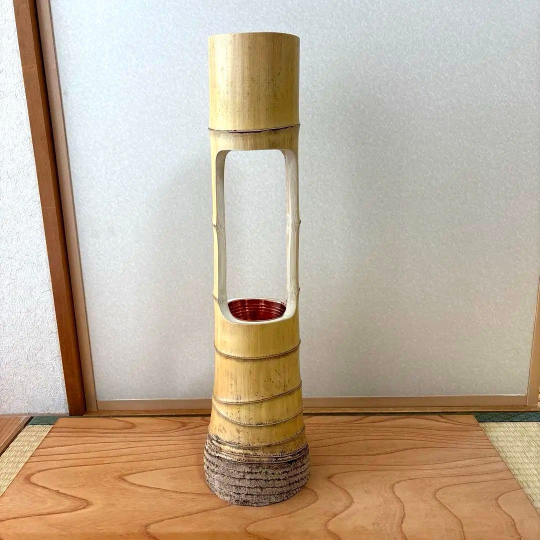 45 最終お値下げ！　美品　根付き　二重切り　二重切　 生け花　竹花入れ　華道具 池坊 草月 華道 竹花器 竹二重切り 根付き 二重切(根付) |