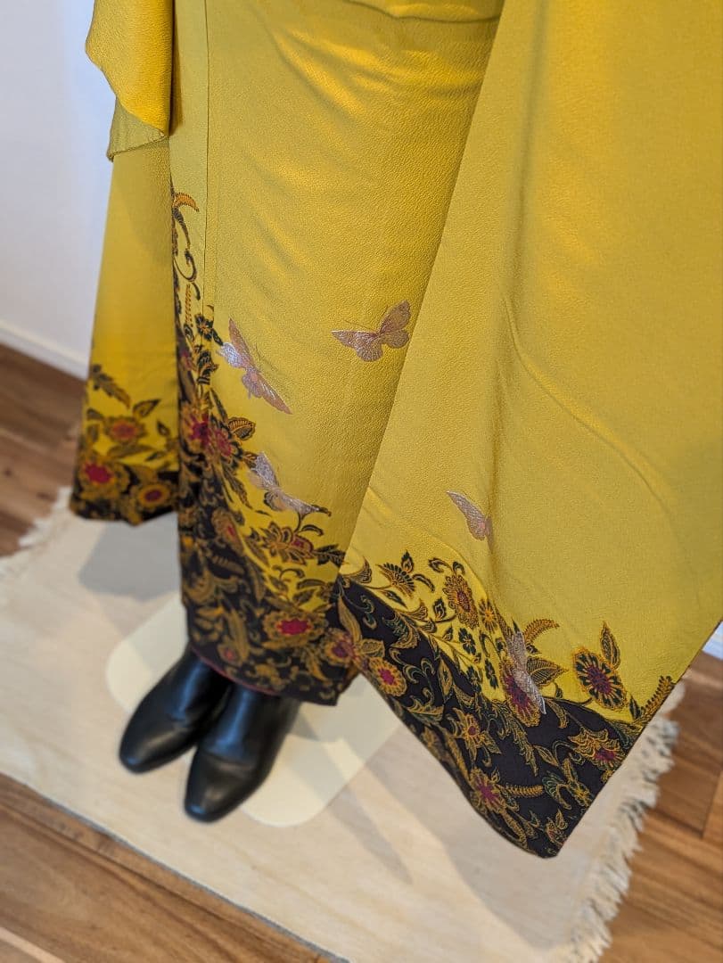 振袖フルセット 身丈165裄67 銀彩 からし色 黒 やまと誂え 成人式