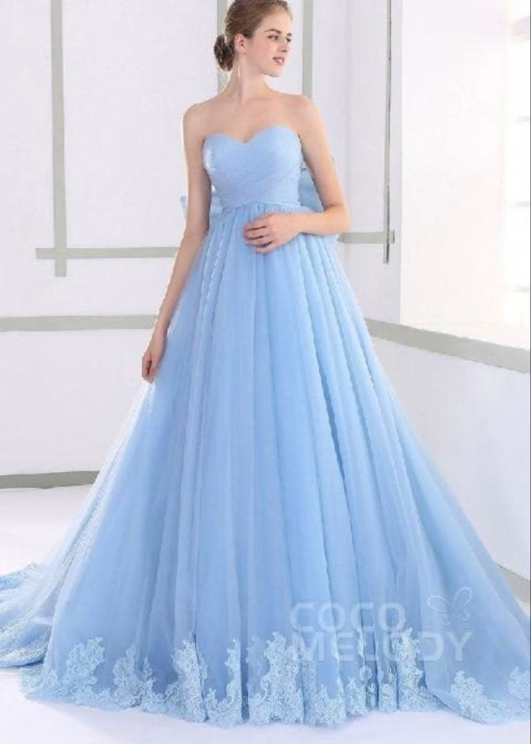 カラードレス　水色　マタニティ　ウエディング