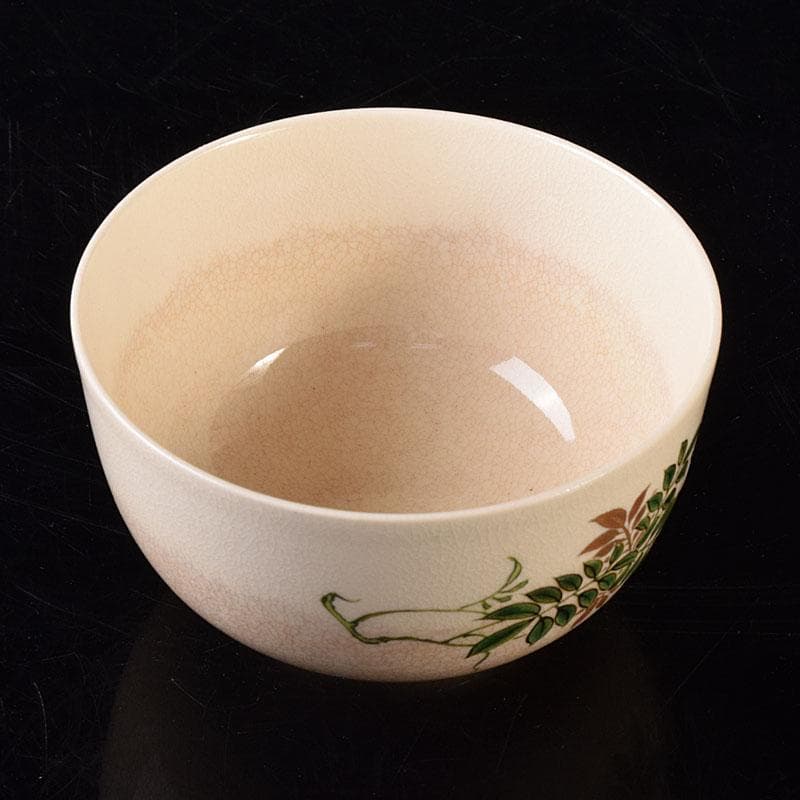 茶道具 京焼 伊東陶山造 色絵 藤模様 茶碗 共布共箱 V R8118