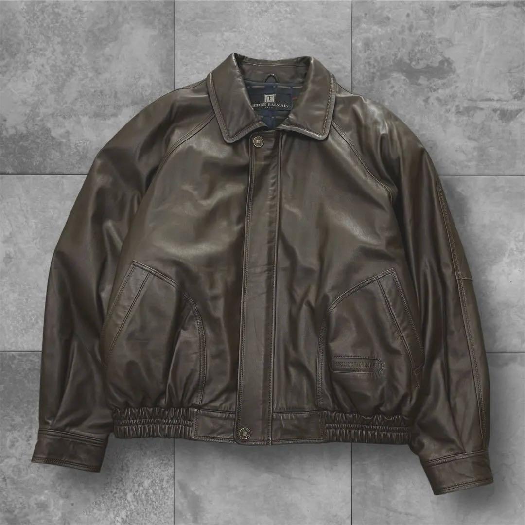 美品】 ピエールバルマン レザーブルゾン ラムレザー 短丈 ブラウン