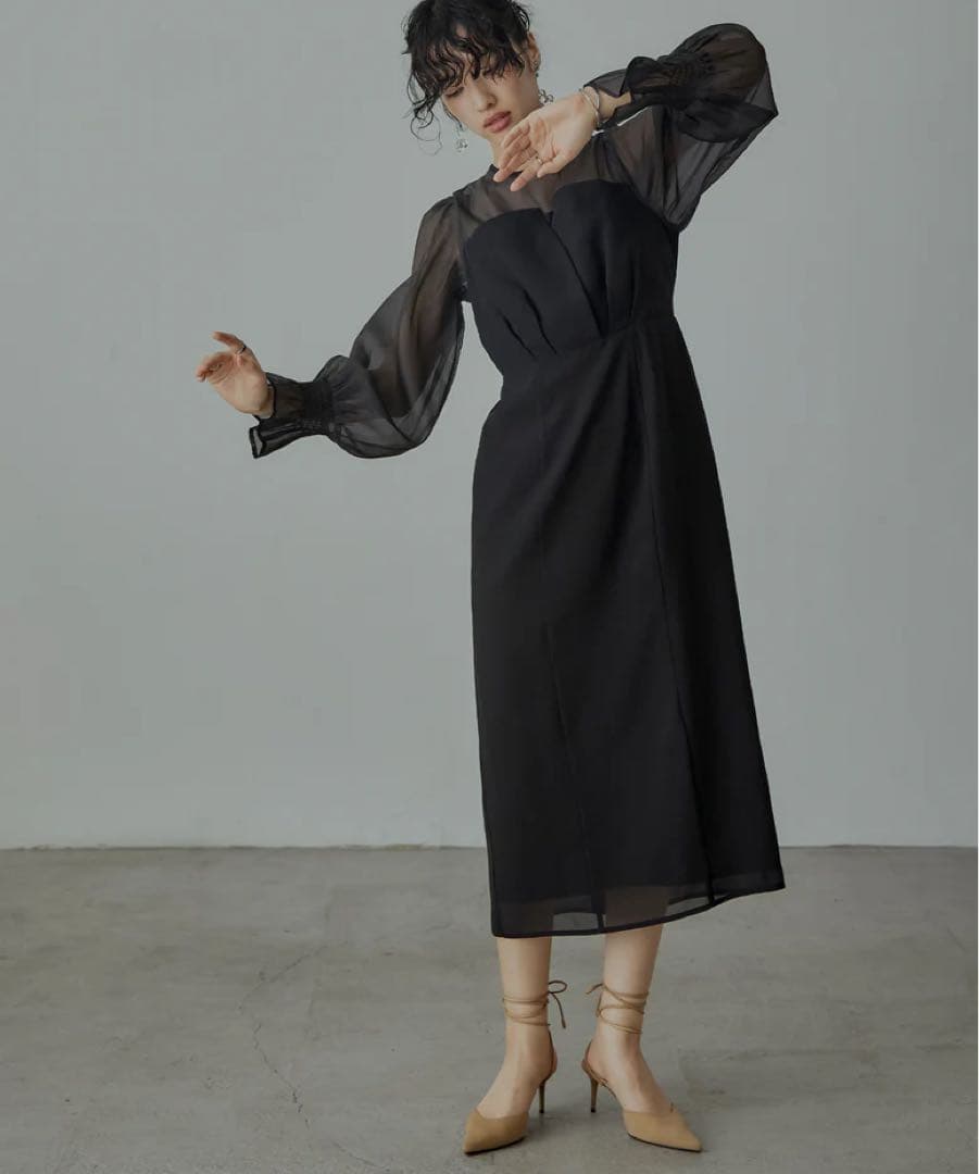 【niana】《美品》ビスチェ風ボリュームスリーブシフォンドレス