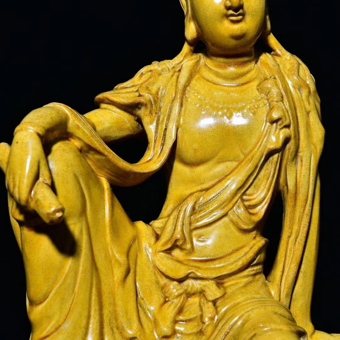 中国古美術・旧蔵の陶磁器、自在観音像・20x40cm・供養仏像・風水開運