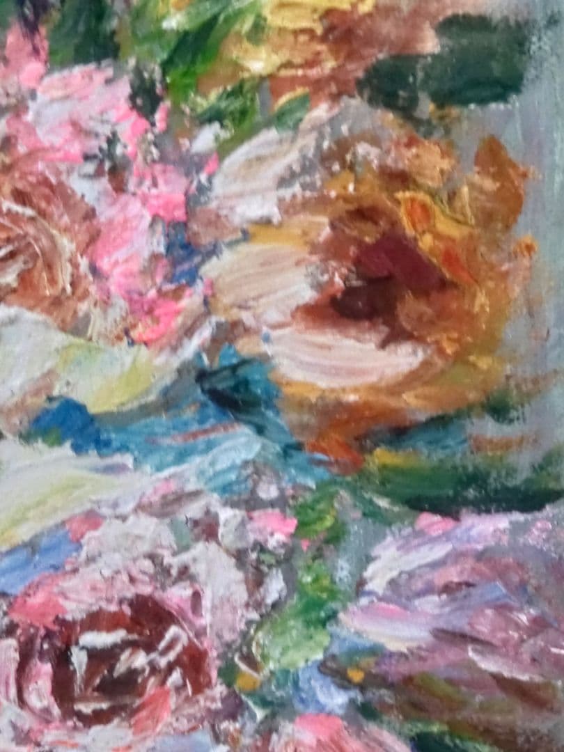 油絵　薔薇　肉筆　額装　油彩画