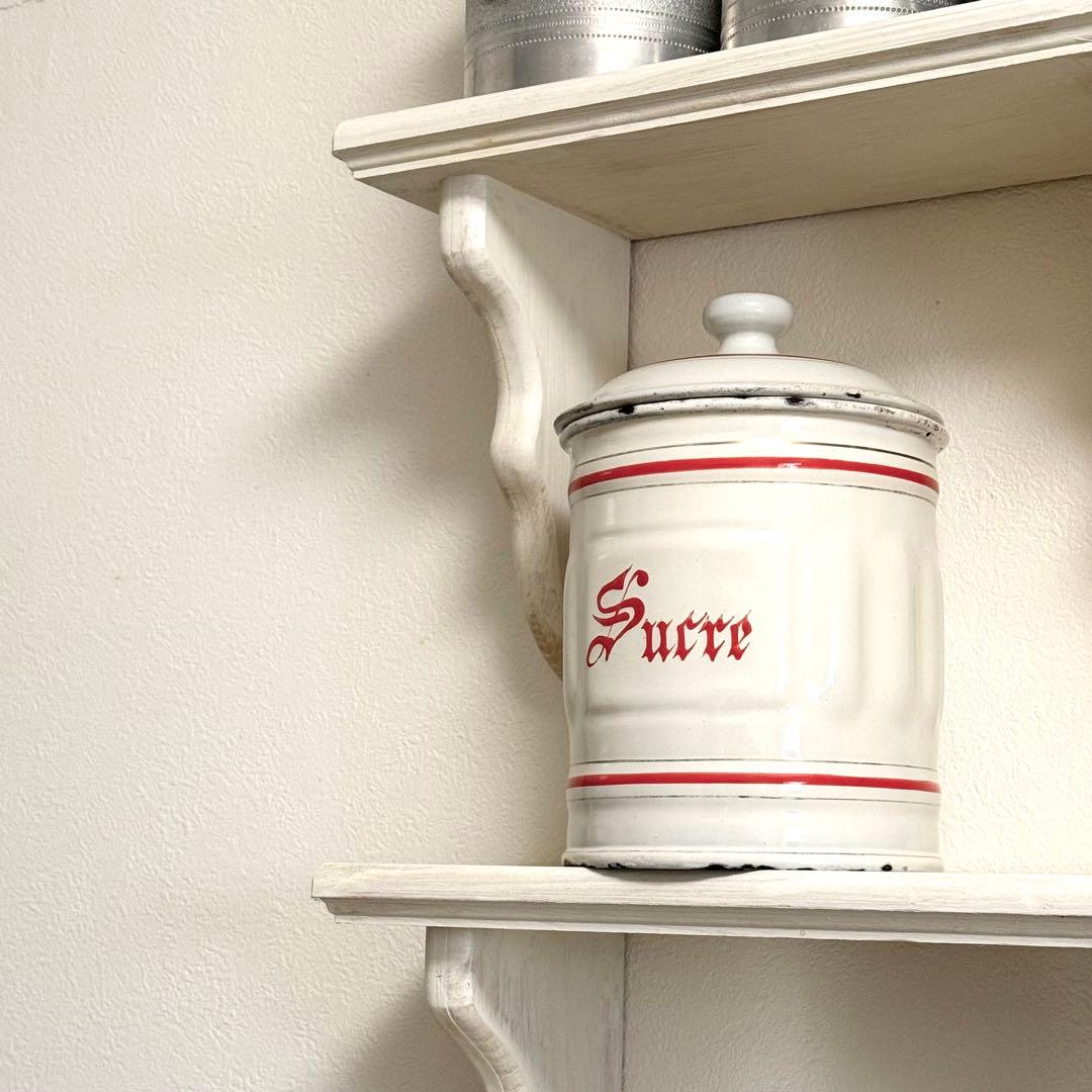 フランスアンティークのホーローキャニスター〇6個フルセット(ピンク