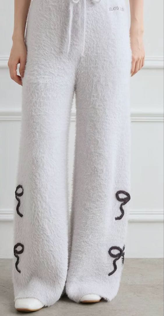 ジェラートピケ リボン フェザーロングパンツ