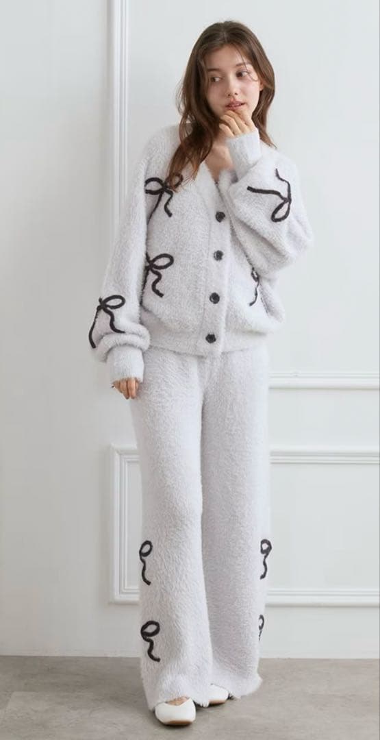 ジェラートピケ リボン フェザーロングパンツ