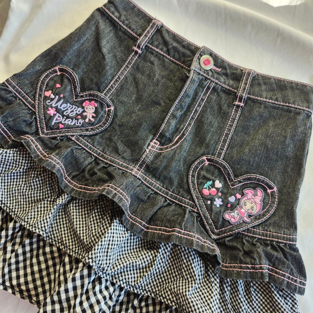 メゾピアノ レトロ ベリエ デニム チェックフリルスカート 130 Y2K 希少
