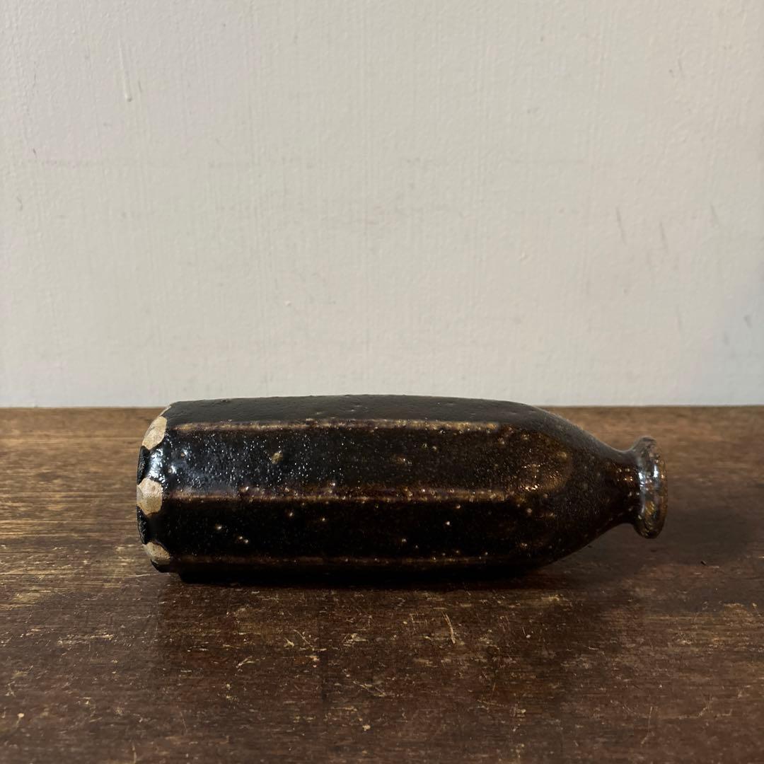 民芸陶器 徳利花入 出石窯 古道具 アンティーク酒器 花器 李朝 黒高麗