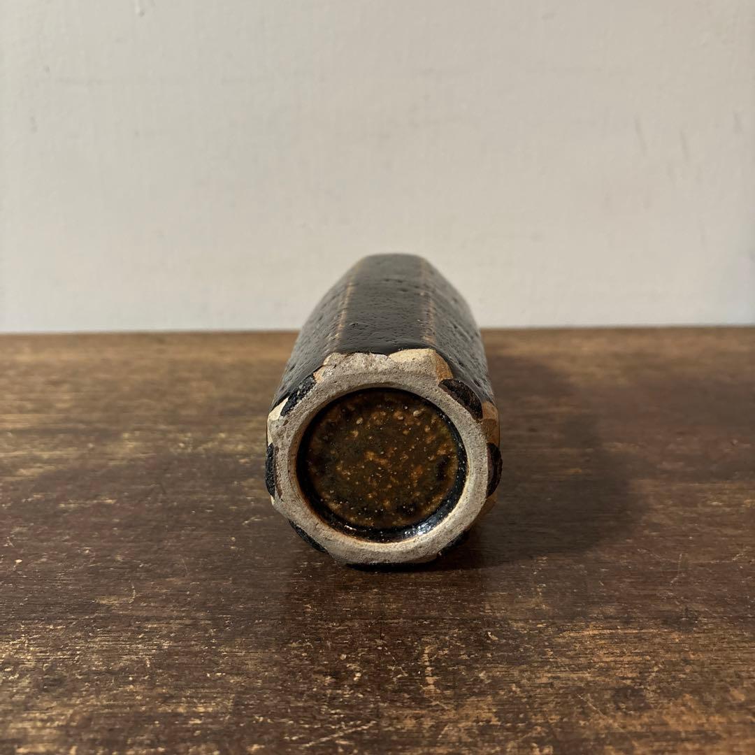 民芸陶器 徳利花入 出石窯 古道具 アンティーク酒器 花器 李朝 黒高麗