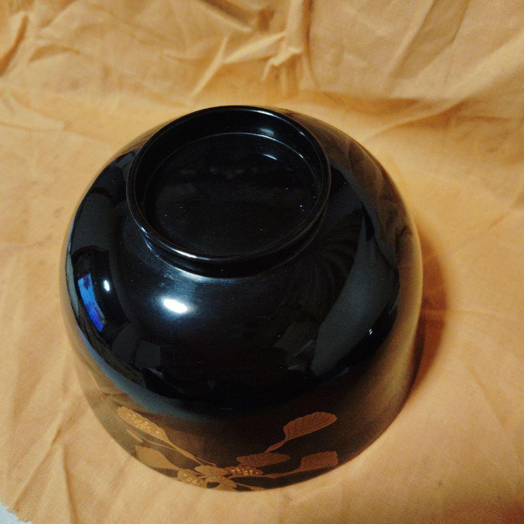 輪島塗黒い漆器の椀 金色の葉模様5客