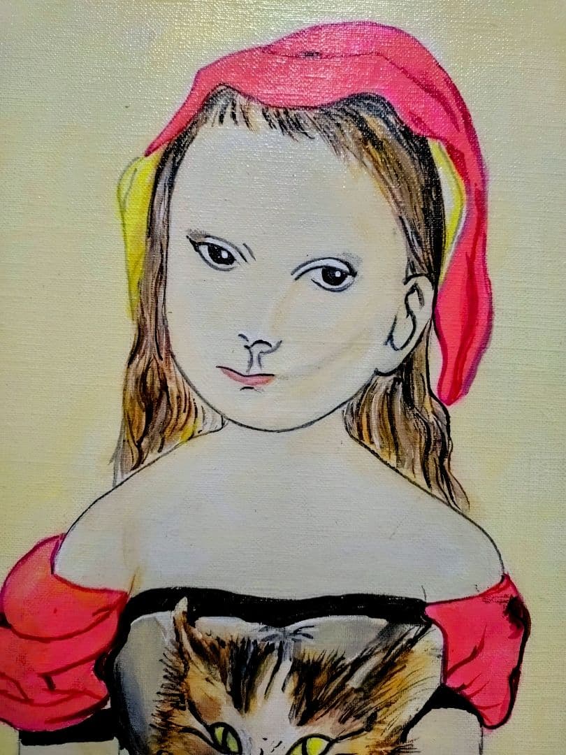 F6号】藤田嗣治【猫を抱く少女】肉筆/表裏サイン・鑑定書有り/油彩/絵画/