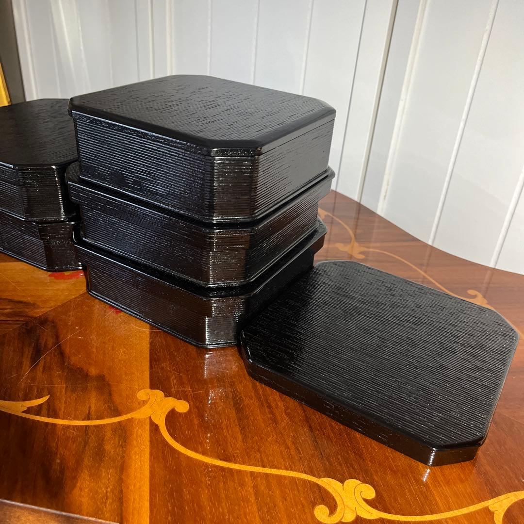 新品箱入 茶道具 柿合 一ヶ折重 縁高 5重 サン蓋付 重箱 菓子器 天然木