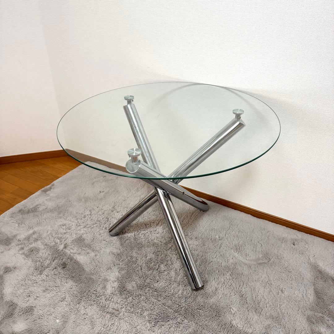 【関東近郊無料配送!!!】 円形 ガラステーブル　クリア椅子 二脚セット