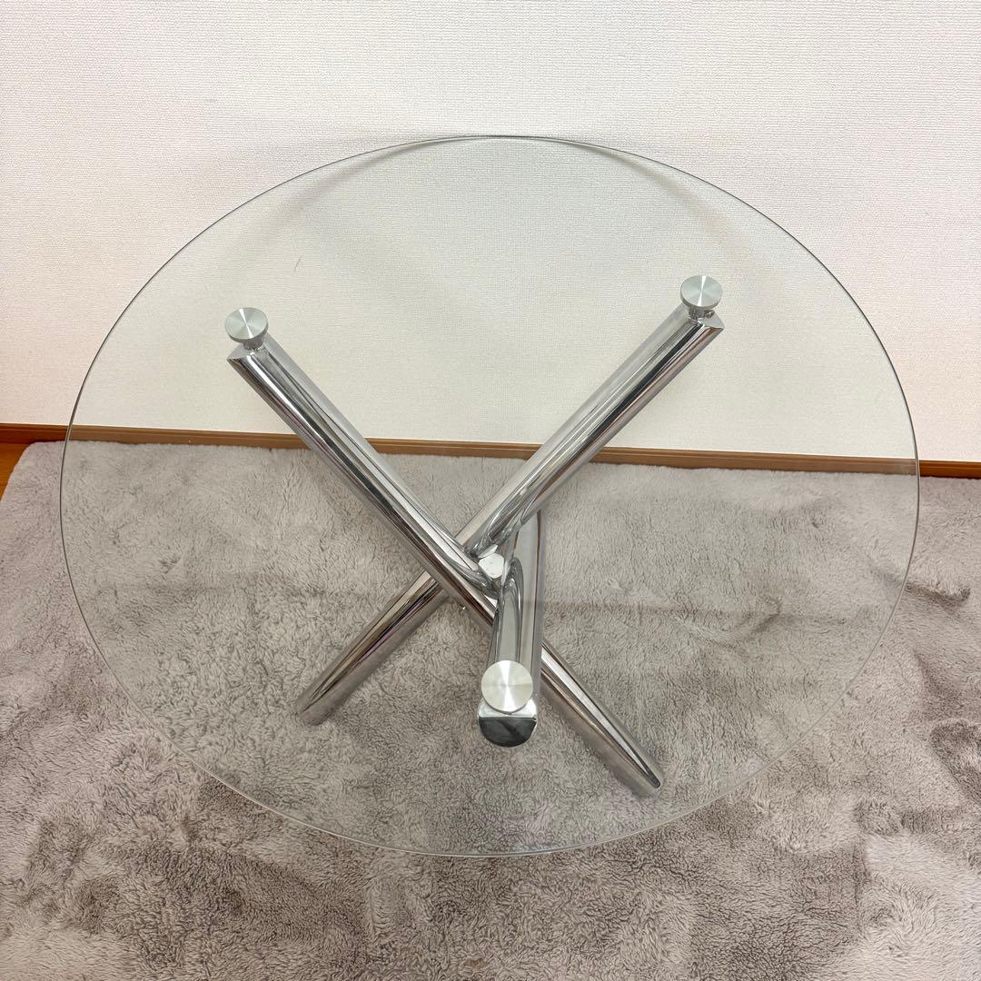 【関東近郊無料配送!!!】 円形 ガラステーブル　クリア椅子 二脚セット