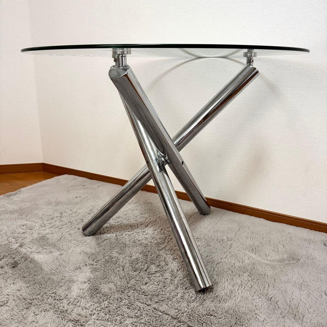 【関東近郊無料配送!!!】 円形 ガラステーブル　クリア椅子 二脚セット