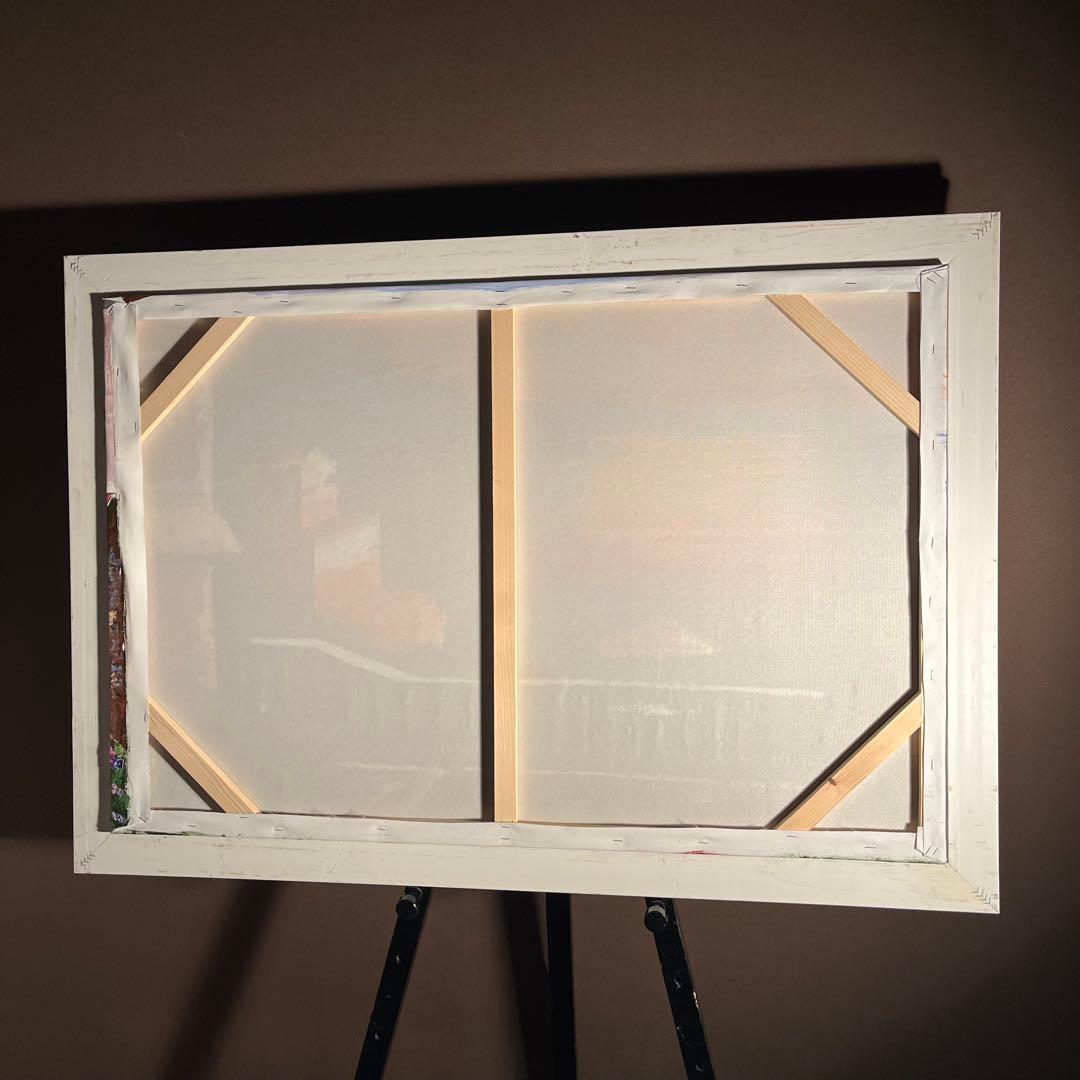 ★特大秀作★ 手書き油絵 地中海の風景 肉筆絵画 額付き インテリア 油彩画