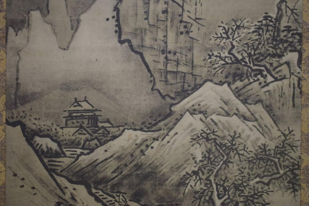 複製/雪舟/等楊/秋冬山水図/桐共箱付/布袋屋掛軸HI-990