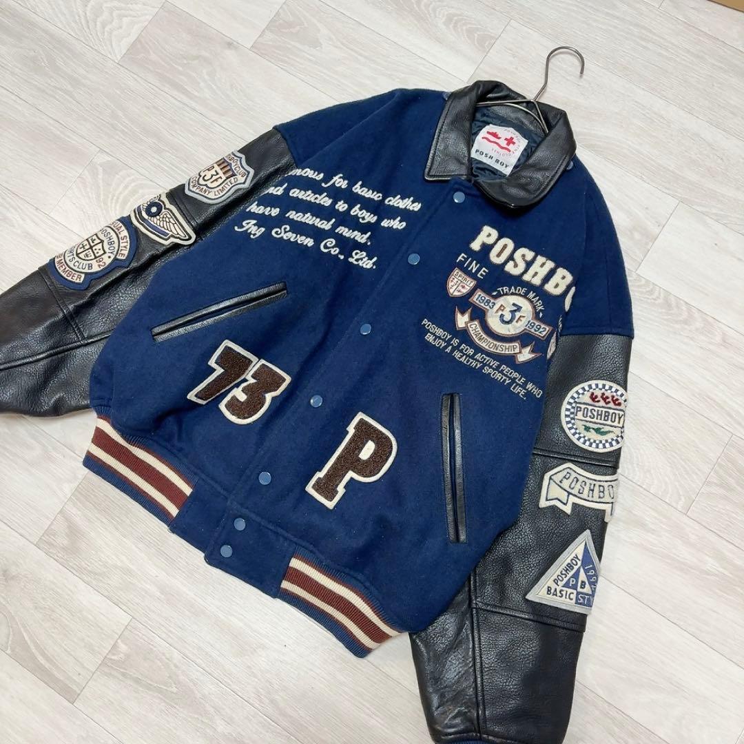 80‘S【POSH BOY】ポッシュボーイ スタジャン　袖牛革　刺繍　ワッペン