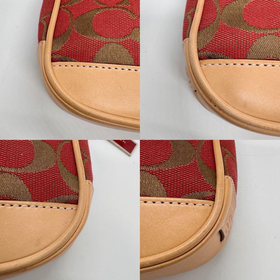 極美品 COACH コーチ アクセサリーポーチ シグネチャー キャンバス レザー