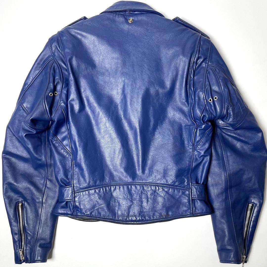 希少】米国製 Schott レザー ライダースジャケット 青 ダブル 36