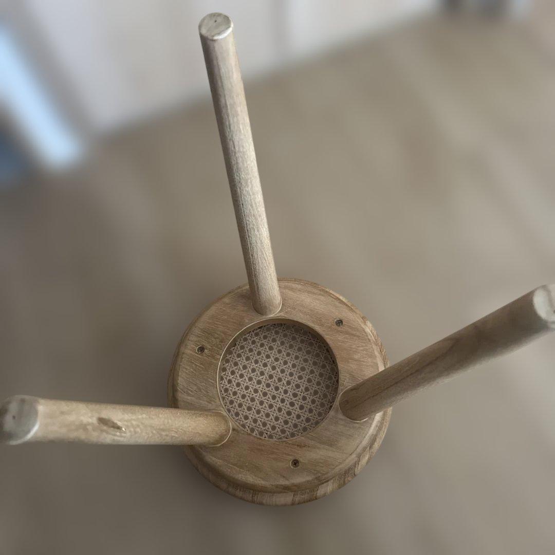 チーク無垢材×ラタン 丸スツール