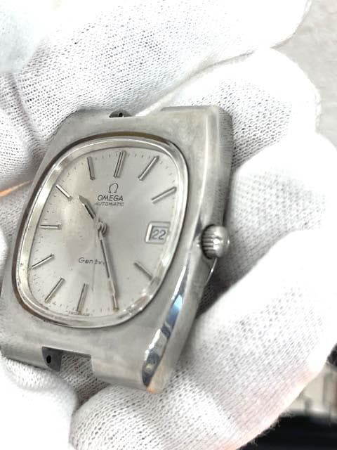 オメガ ジュネーブ 自動巻 角型 メンズ 稼働品 リューズ操作不可 ブレス付