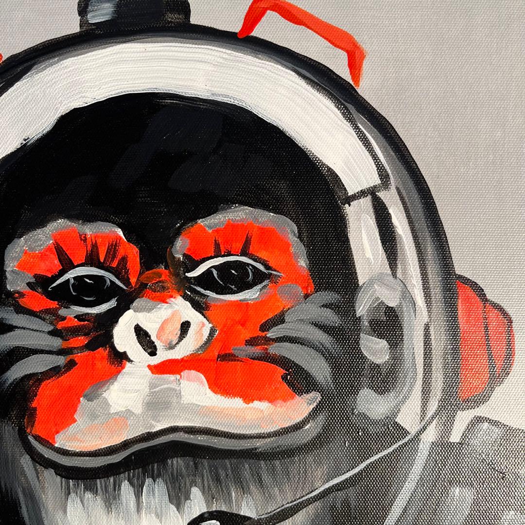 手書き油絵 astronaut monkey絵画 額付き インテリア 油彩画