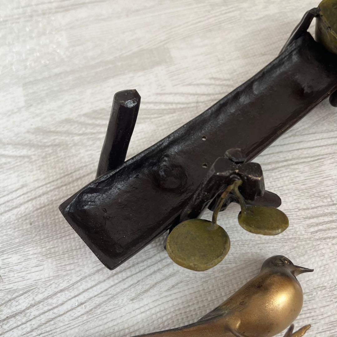 伝統工芸 美術 小鳥 木 止まり木 銅器 真鍮 正晴刻印 金属工芸 古物 骨董