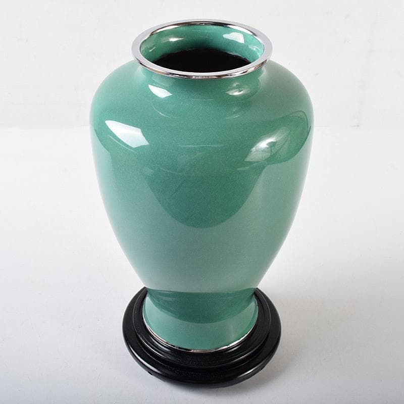 七宝焼 牡丹文 花瓶 唐木台・時代箱付 M R8760B