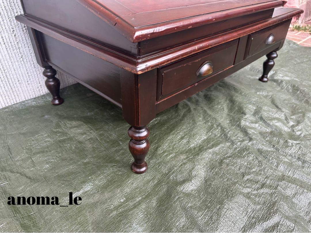 4005【文机】木製 座机 帳場机 収納棚 作業台 ジャパンヴィンテージレア◎