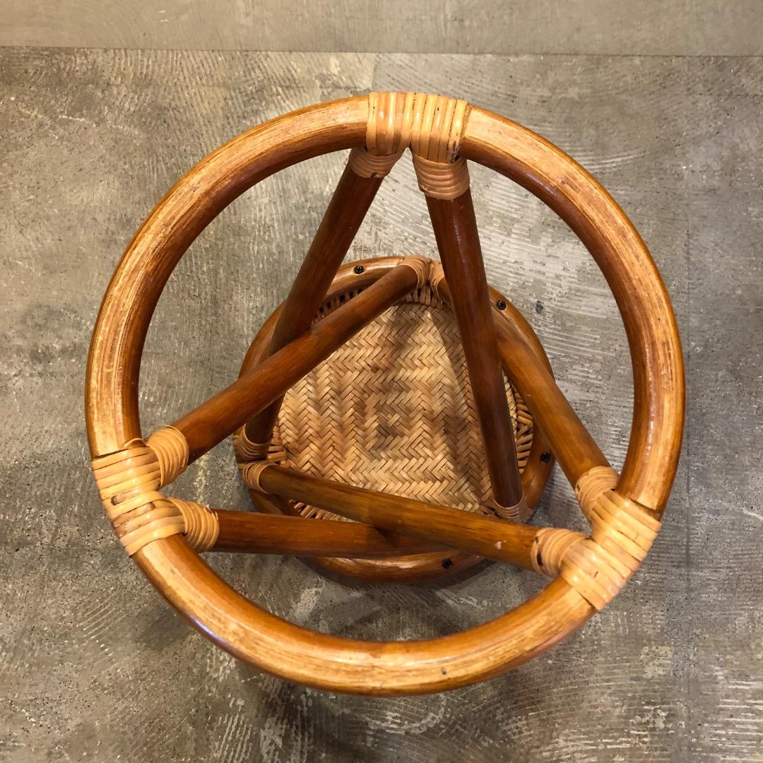 ラタン円形スツール クロス脚デザイン　ラタン家具　椅子　腰掛け　ラタン椅子