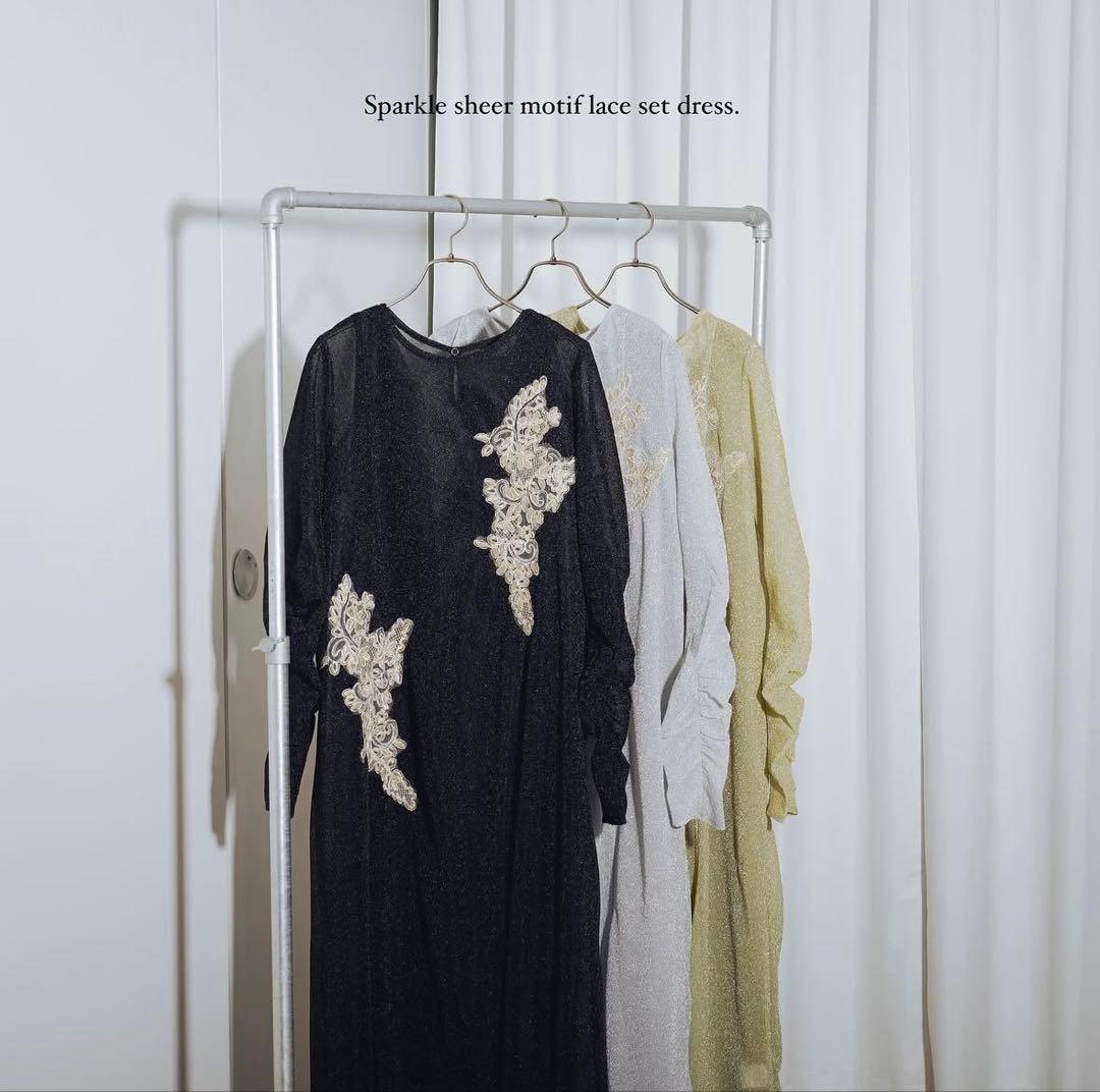 新品タグ付 Ezick Sparkle sheer モチーフレースセットドレス
