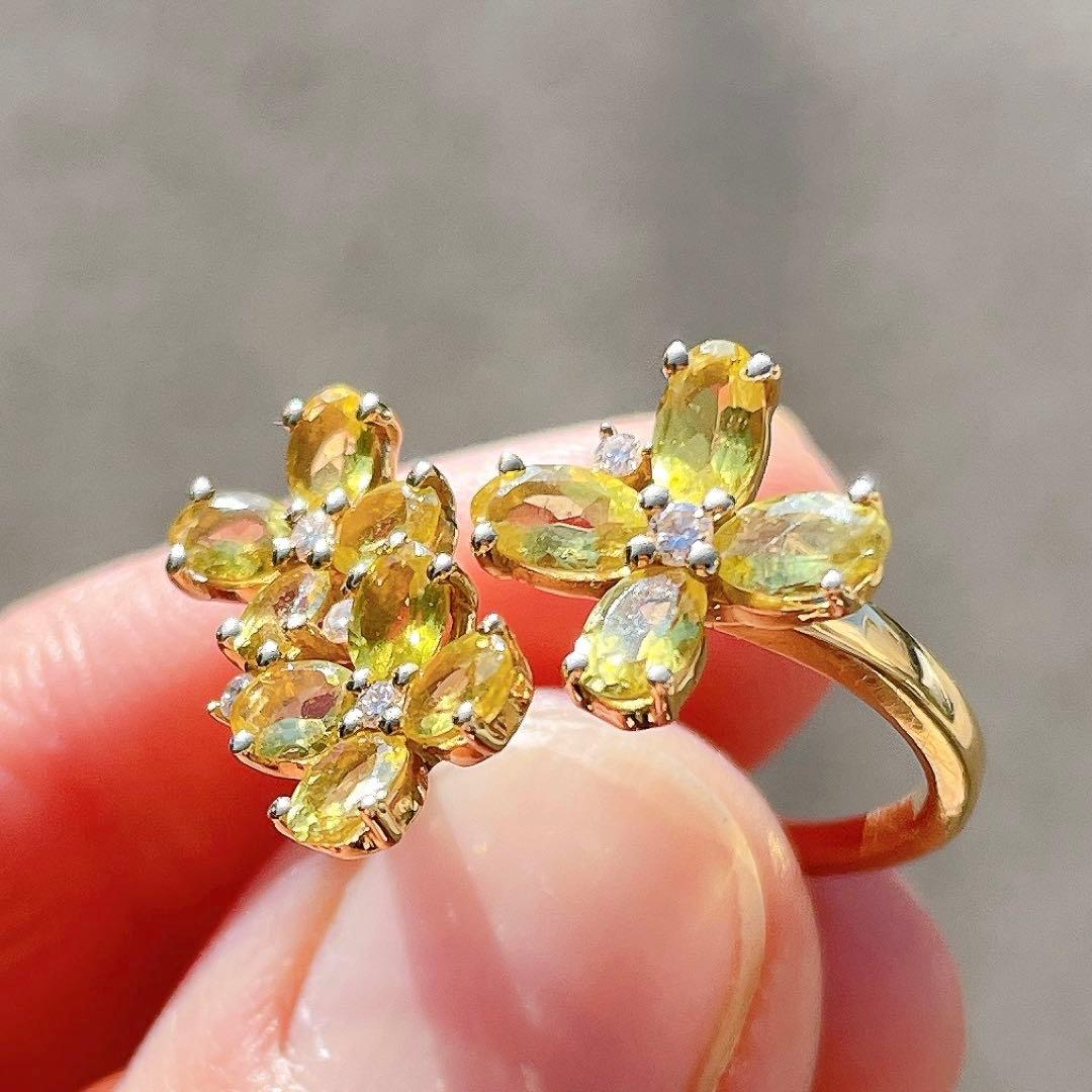 K18 カナリートルマリン　フラワー　デザインリング　12号