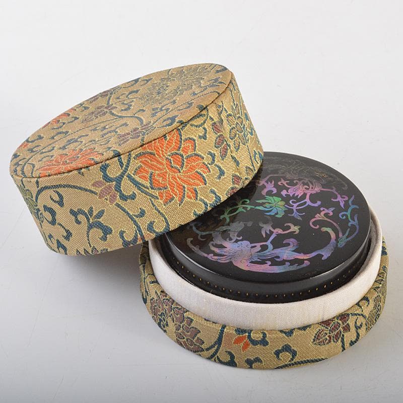 韓国漆器　螺鈿細工　圓式菓子器　小物入　宝石箱　箱付　C　R7470