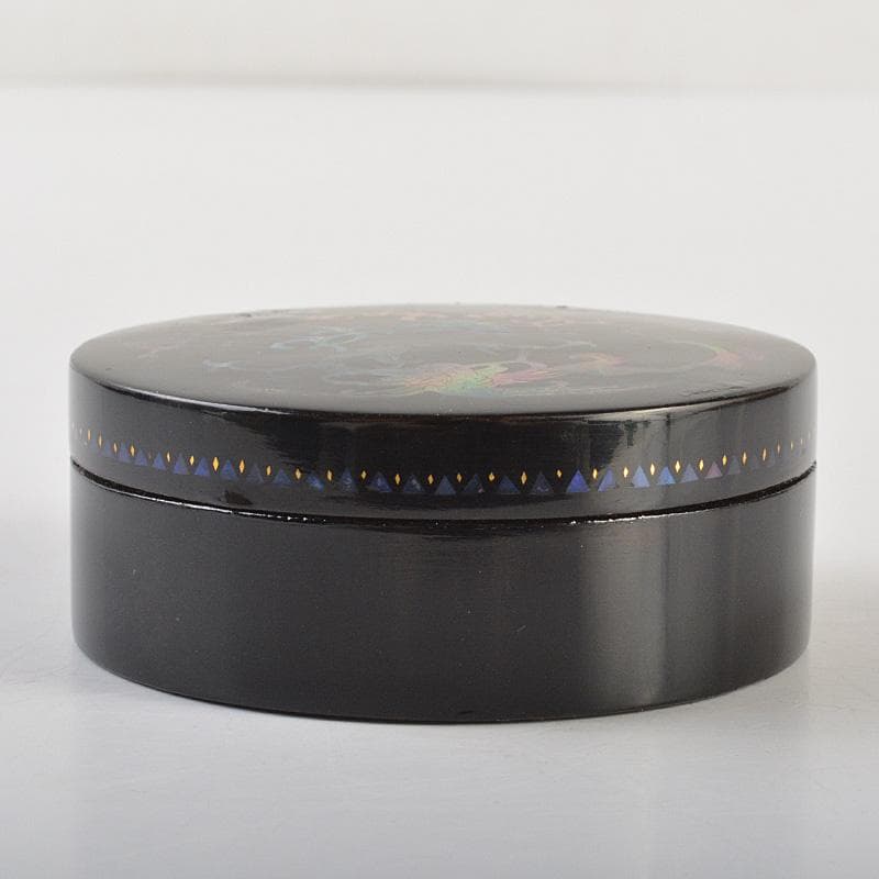 韓国漆器　螺鈿細工　圓式菓子器　小物入　宝石箱　箱付　C　R7470