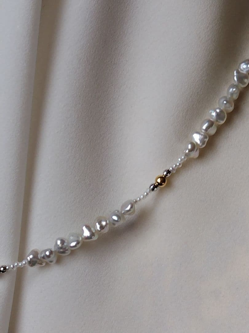 2種類のアコヤ真珠、あこや砂芥子パール、オメガ風ネックレス