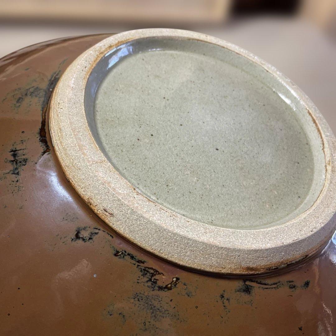 濱田友緒　柿釉赤絵大皿　共箱