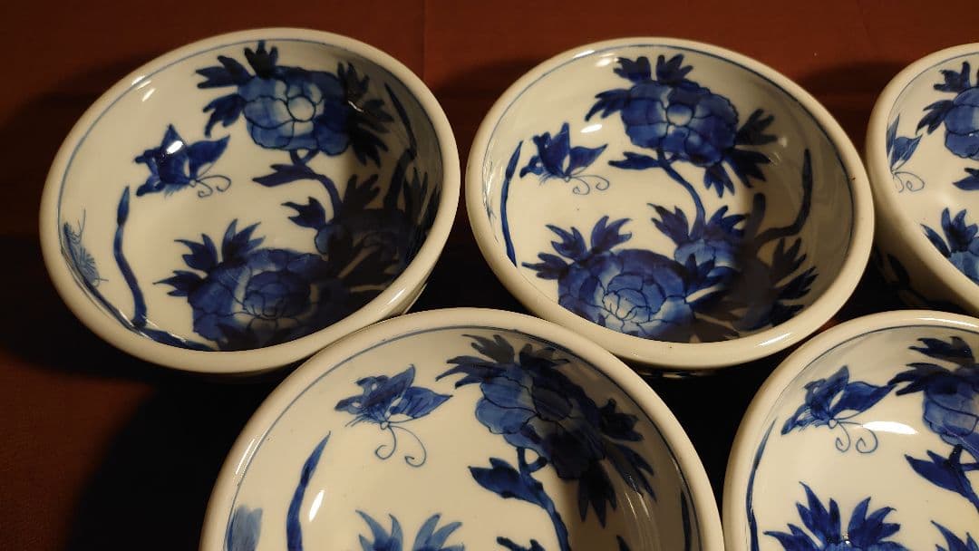 古伊万里　伊万里　なます皿　厚手　蝶の図　華の図　アンティーク伊万里　５客