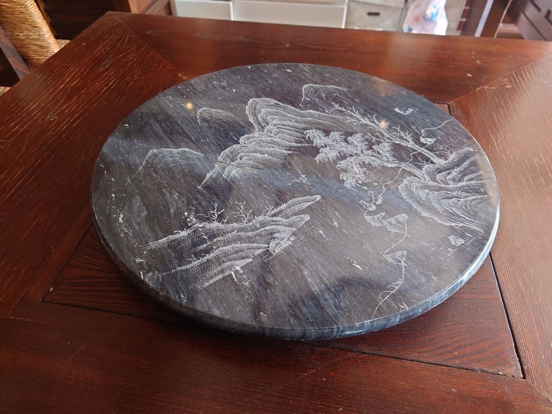 九州民芸家具　火鉢炉付卓子回転台付　ダイニングテーブル　銅製火床　囲炉裏テーブル