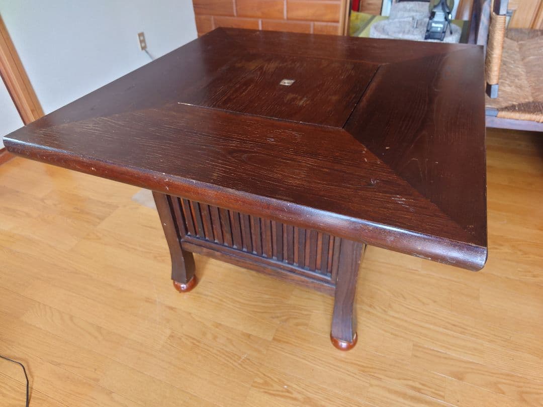 九州民芸家具　火鉢炉付卓子回転台付　ダイニングテーブル　銅製火床　囲炉裏テーブル