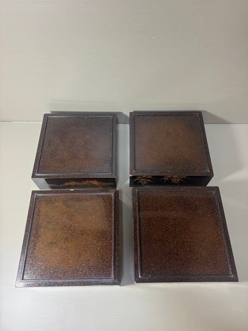 2087黒漆塗り沈金重箱 松梅金蒔絵 4重 高級