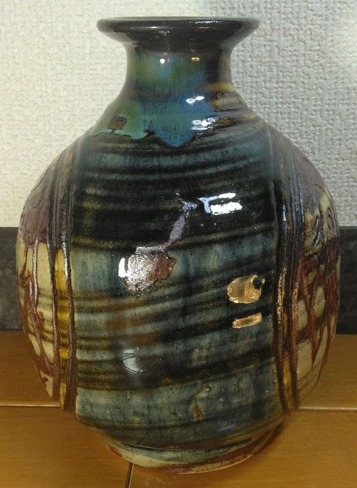 人間国宝 金城次郎 海老紋花瓶 栞 共箱 美品 壺屋焼 やちむん 壷屋焼 窓絵