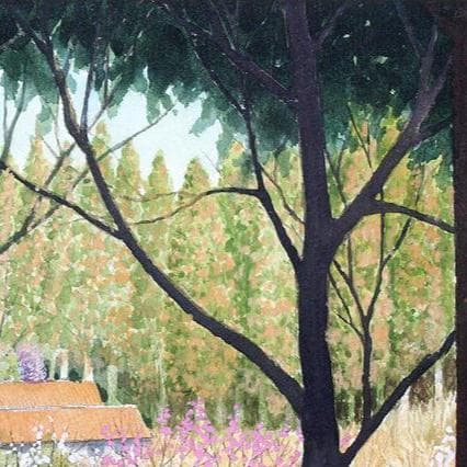 絵画「森はカタクリの花盛り」　水彩画