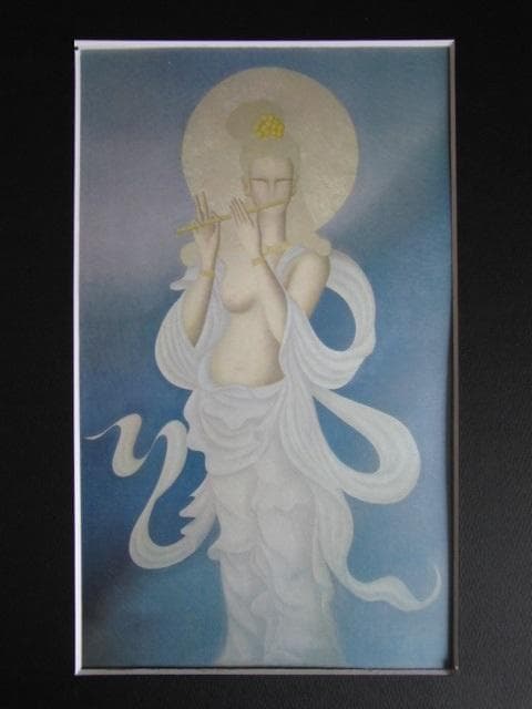 東郷青児、笛、希少な大判額装用画集より、状態良好、インテリア、巨匠、美人、天女