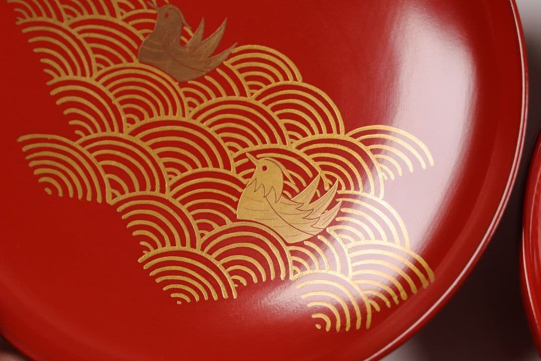 CK82 塗師 辻石斎 盃蓋吸物椀 四客 朱塗 黒塗 波