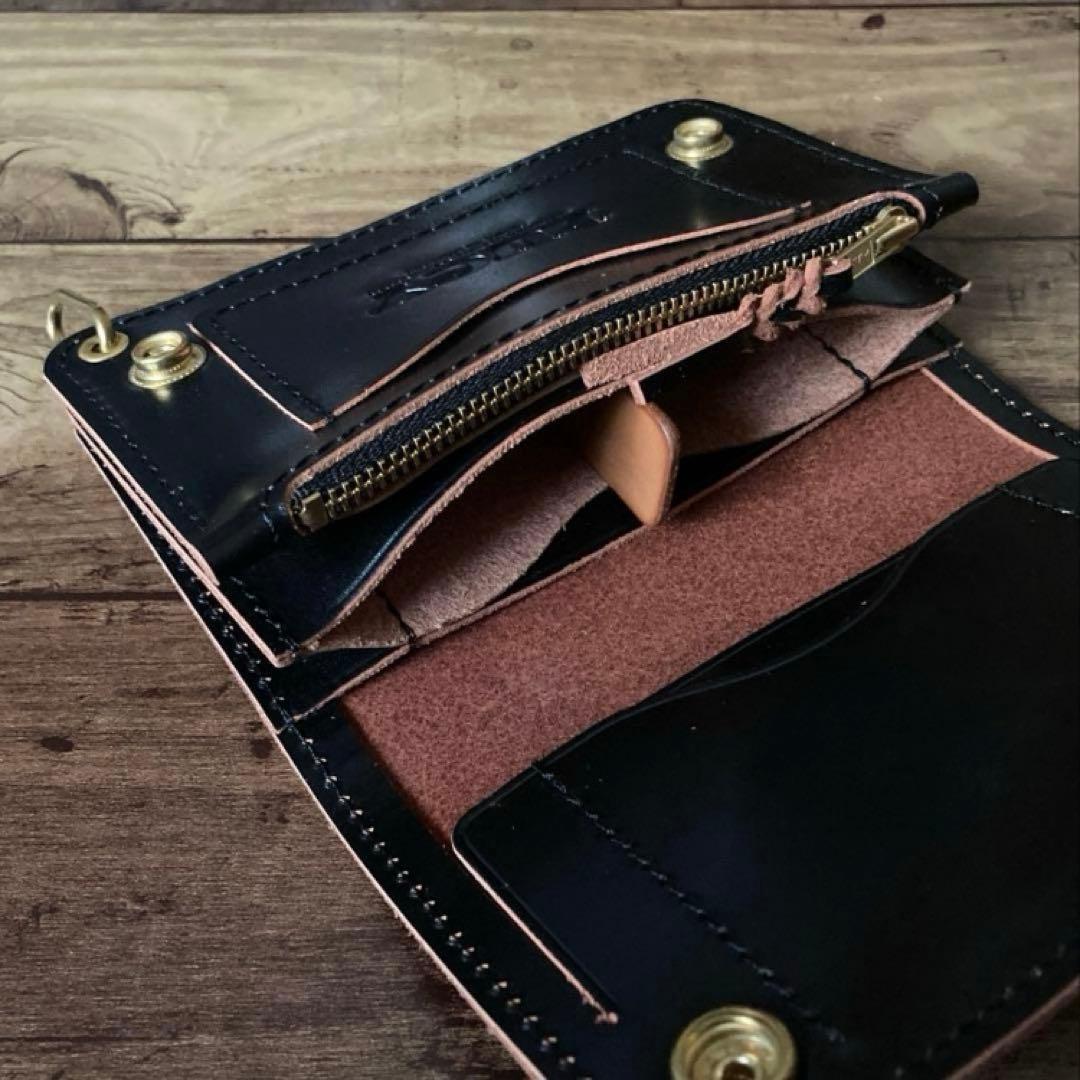 【蟹江孝幸】ミドルトラッカーウォレット 茶芯ブラック【お札を折らずに収納】