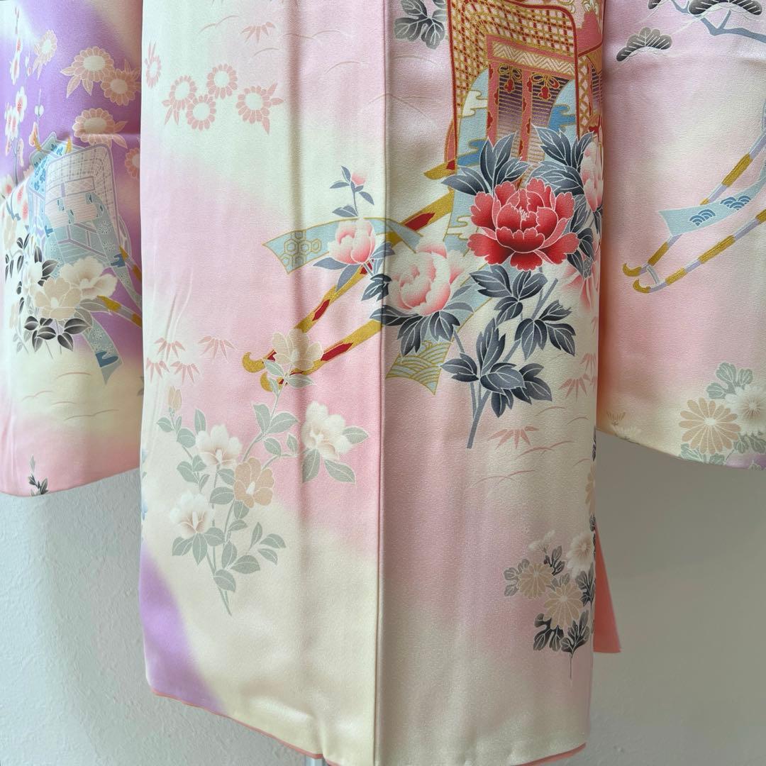 392 振袖フルセット 正絹 薄桃 薄紫 白 ピンク ラベンダー 金彩 暈し