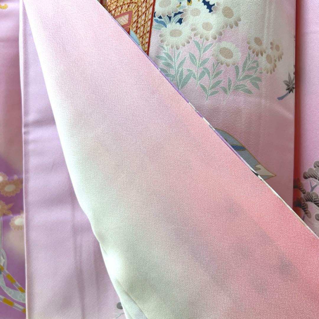 392 振袖フルセット 正絹 薄桃 薄紫 白 ピンク ラベンダー 金彩 暈し