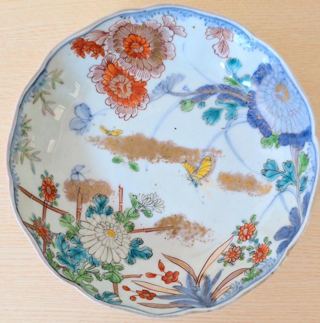 江戸中期 色絵古伊万里 金襴手 花蝶 青花 染付 金彩